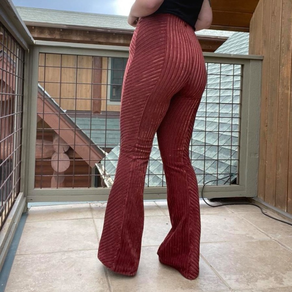Free People Maroon Flare Velvet Pants